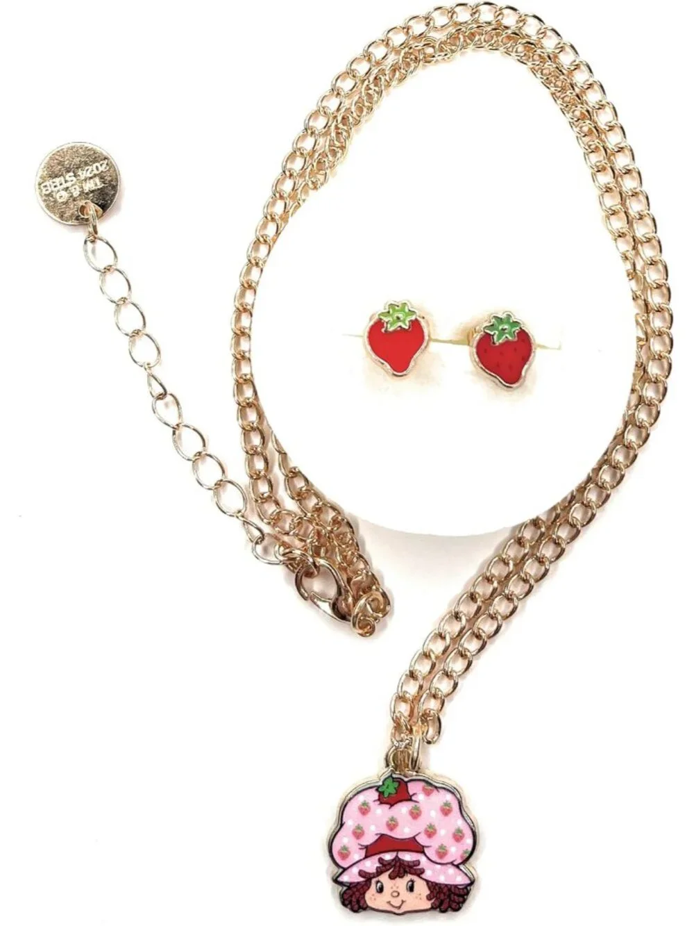 Strawberry Shortcake Jewelry Set for Kids, Character Pendant Necklace with Straw